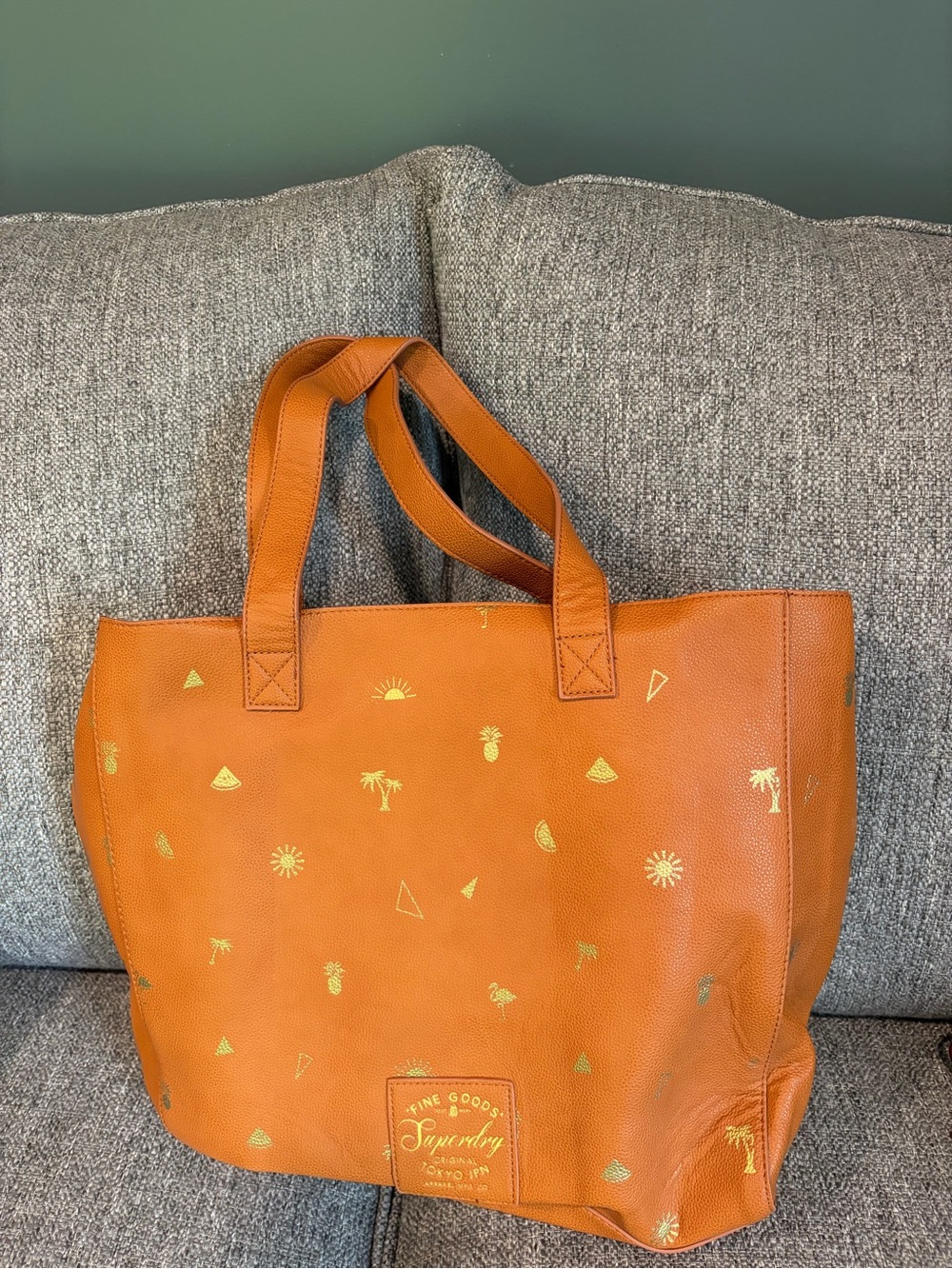 Superdry Orange Tote with Gold Tropical Prints